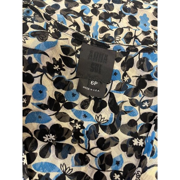 Anna Sui Silk Dress Floral Bias Cut Sheer w/Slip Womens 6P Blue Black Flutter - Picture 8 of 14